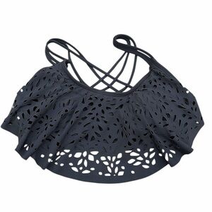 CALIA Black Laser Cut Flounce Bikini Top
